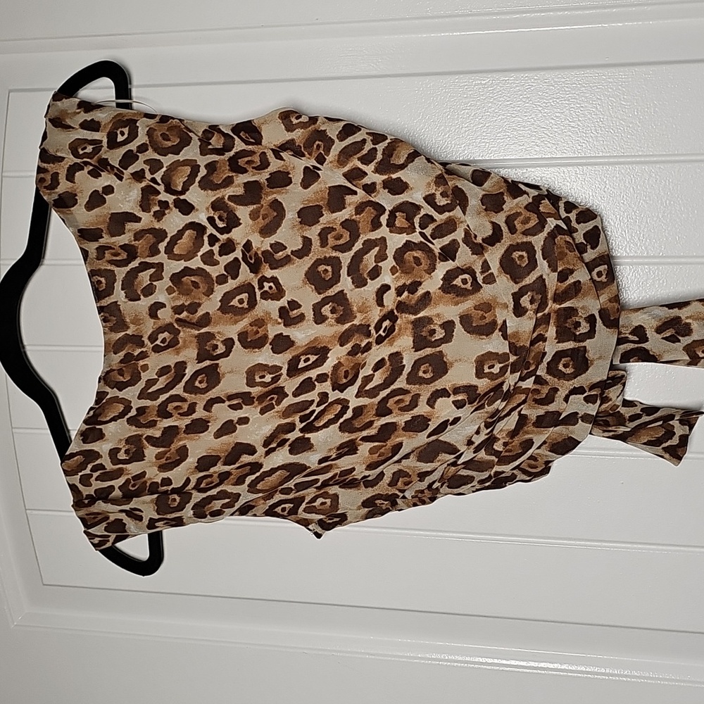 12th Tribe Brown XS Leopard Print Crop Tank Blouse
